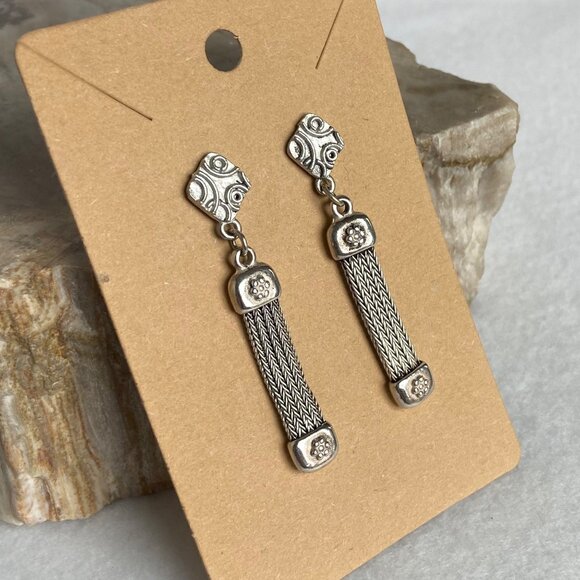 Signed Greek Pipis Sterling Silver 925 Foxtail Chain Dangle Drop Earrings - Picture 3 of 16